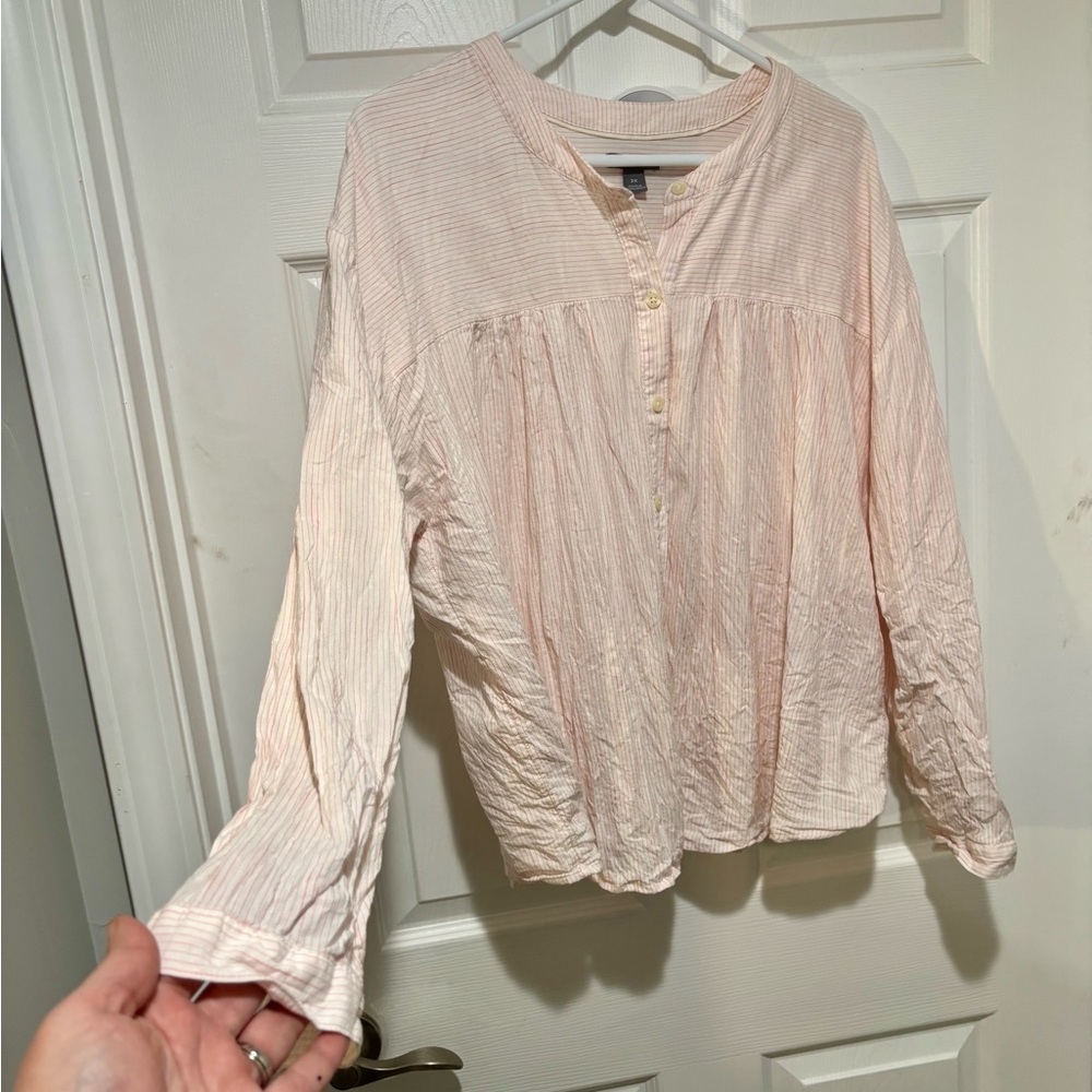 FALL’S CREEK Women's Pink Striped Button-Up Blouse